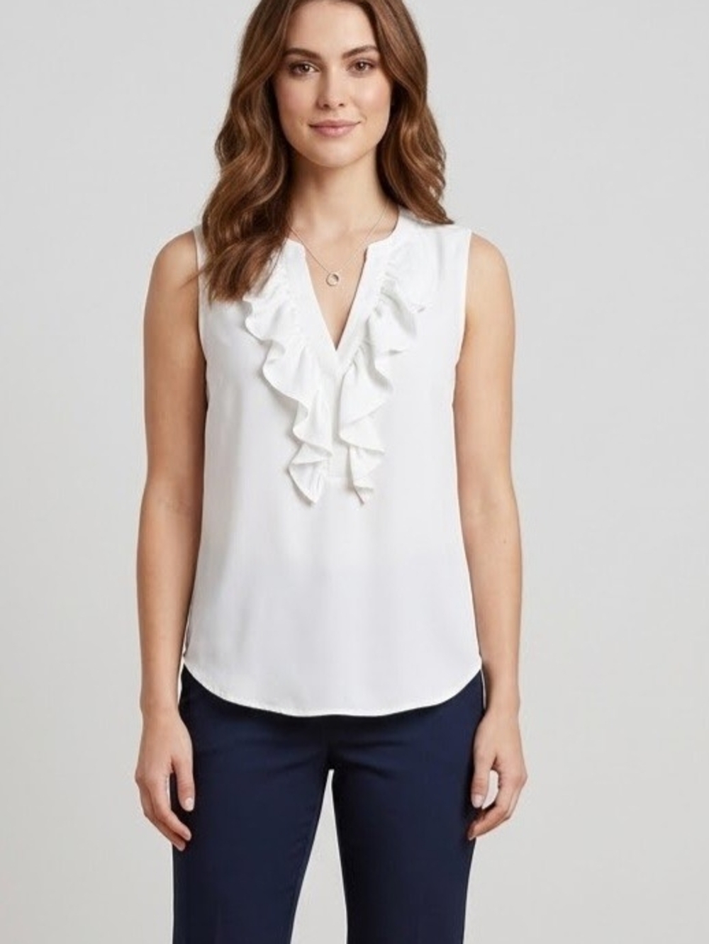 Sleeveless Ruffle V-Neck Blouse - White